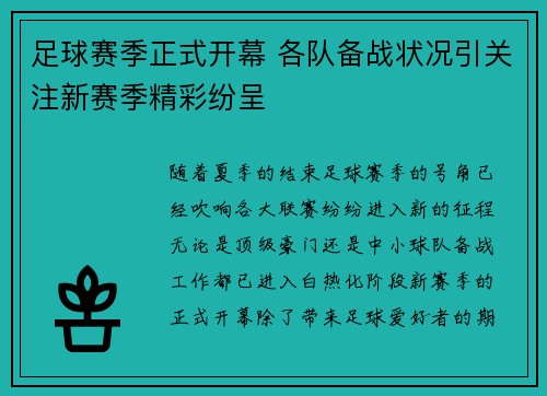 足球赛季正式开幕 各队备战状况引关注新赛季精彩纷呈